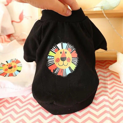 Fekete-fehér York kutyaruházat Rajzfilm, állatmintás rövid ujjú póló kiskutyáknak Francia bulldog cica kisállatruházat