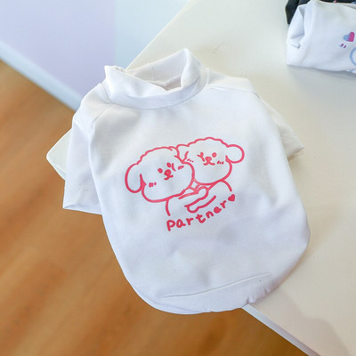 Fekete-fehér York kutyaruházat Rajzfilm, állatmintás rövid ujjú póló kiskutyáknak Francia bulldog cica kisállatruházat