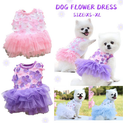 Pitsist šifoonist kleit väikestele koertele lilledega moepeokleit kutsika sünnipäevaks pulmakleit suvine armas kostüüm lemmikloomakoertele