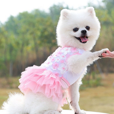 Pitsist šifoonist kleit väikestele koertele lilledega moepeokleit kutsika sünnipäevaks pulmakleit suvine armas kostüüm lemmikloomakoertele