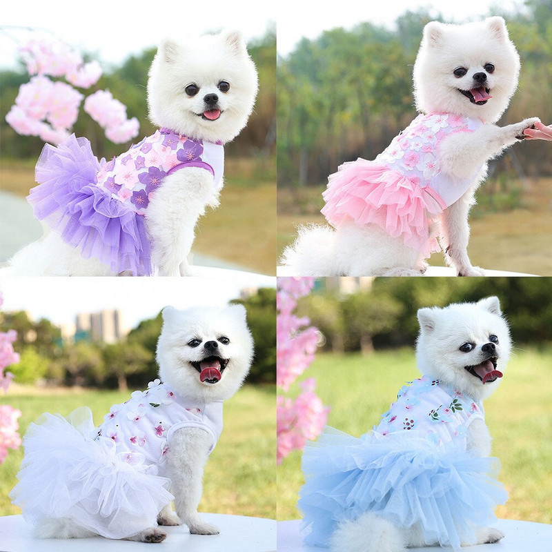 Pitsist šifoonist kleit väikestele koertele lilledega moepeokleit kutsika sünnipäevaks pulmakleit suvine armas kostüüm lemmikloomakoertele