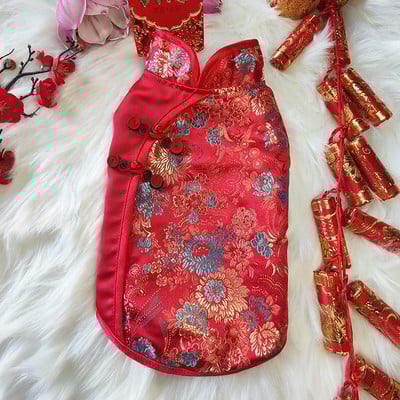 Oblečenie pre psov, čínsky Nový rok, oblek Tang, Cheongsam, párové oblečenie pre domáce zvieratá, šaty, vesta, pomeranian, pudel, bišon, bradáč, kostým, kabát