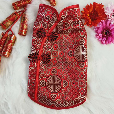 Oblečenie pre psov, čínsky Nový rok, oblek Tang, Cheongsam, párové oblečenie pre domáce zvieratá, šaty, vesta, pomeranian, pudel, bišon, bradáč, kostým, kabát