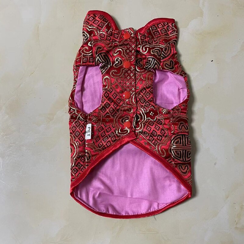Oblečenie pre psov, čínsky Nový rok, oblek Tang, Cheongsam, párové oblečenie pre domáce zvieratá, šaty, vesta, pomeranian, pudel, bišon, bradáč, kostým, kabát
