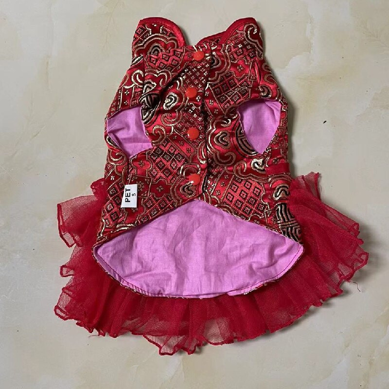 Oblečenie pre psov, čínsky Nový rok, oblek Tang, Cheongsam, párové oblečenie pre domáce zvieratá, šaty, vesta, pomeranian, pudel, bišon, bradáč, kostým, kabát