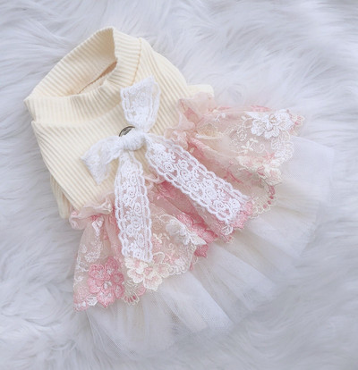 Νέο φόρεμα για σκύλος γάτα Tutu Flowers Δαντέλα Φούστα για κουτάβι για κατοικίδια Άνοιξη/Καλοκαίρι Ρούχα
