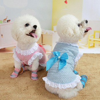 Ρούχα για γάτα Νυφικό Βαμβακερό φλοράλ φόρεμα με δαντέλα Μεγάλο παπιγιόν Φόρεμα για σκύλους για κατοικίδια Καλοκαιρινά ρούχα για μικρούς μεσαίους σκύλους Προμήθειες