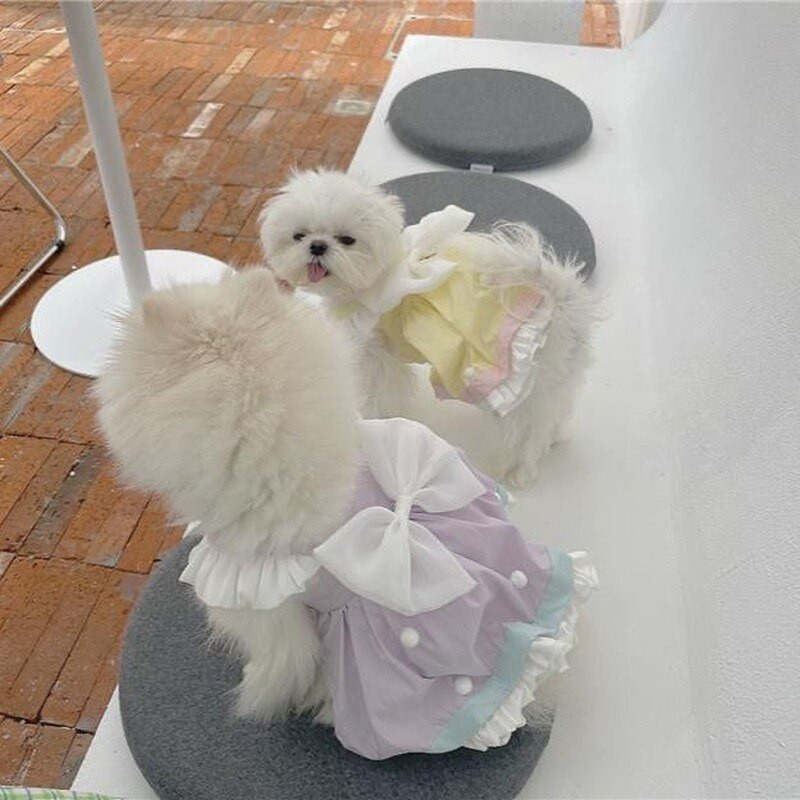 Puhv Printsess Kleit Koerte Riietus Lemmikloom, magus koerte riided Väike kostüüm Prantsuse buldog Armas suvine lilla tüdruk Kaelarihm Perro