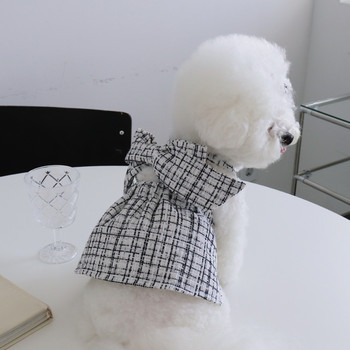 INS Μόδα για χειμερινό φόρεμα για σκύλους Μαύρο και άσπρο Χοντρό πλεκτό φιόγκο φόρεμα φόρεμα για γάτα στολή για πάρτι Φορέματα για σκύλους δίνουν κλιπ μαλλιών