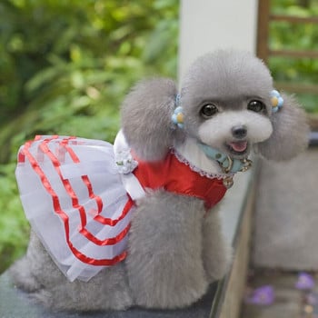 Ανοιξιάτικο και Καλοκαίρι Ριγέ Φόρεμα πριγκίπισσας με παπιγιόν Φούστες κατοικίδιων ζώων Ρούχα σκυλιών για μικρά σκυλιά Κορίτσια φορέματα για κουτάβια κοστούμια για τσιουάουα