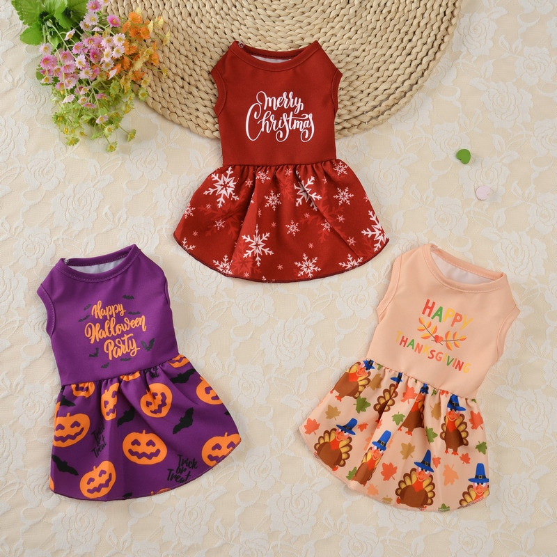 Haine haioase de Halloween pentru animale de companie pentru câini de talie mică rochie pentru animale de companie imprimată de Crăciun Chihuahua îmbrăcăminte pentru cățeluș costum Produse pentru animale de companie