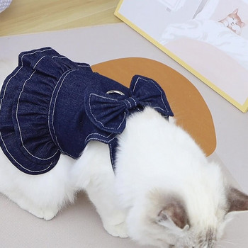 Τζιν φόρεμα για σκύλο Φούστα τζιν άνοιξη Ρούχα για κατοικίδια γάτα κουτάβι σκυλάκι Ρούχα μπλουζάκι Γιλέκο εξωτερικού χώρου Σκύλος λουρί λουρί