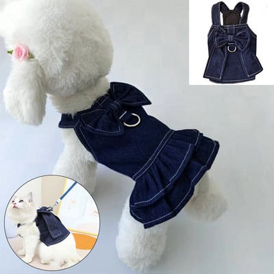 Rochie din blugi pentru câini Fusta de blugi Haine de primăvară pentru animale de companie Pisică Cățeluș Îmbrăcăminte pentru cățeluș Tricou Vestă în aer liber Leje pentru câini Lesă Harnas Haina