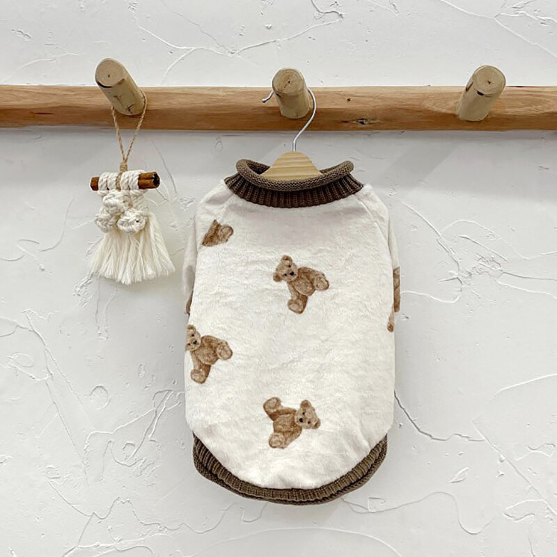 Haine pentru câini bej Toamnă/iarnă Ursuleț de pluș Pulover de pluș Haina pentru câini mici din desene animate Pijamale calde XS-XL