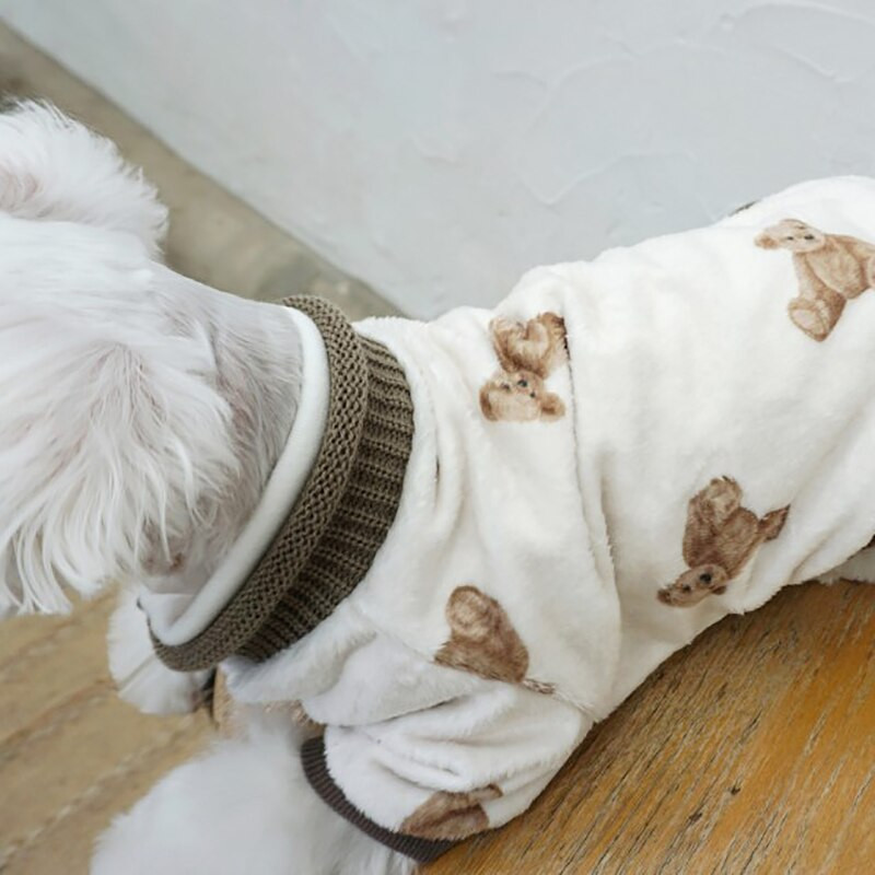 Haine pentru câini bej Toamnă/iarnă Ursuleț de pluș Pulover de pluș Haina pentru câini mici din desene animate Pijamale calde XS-XL