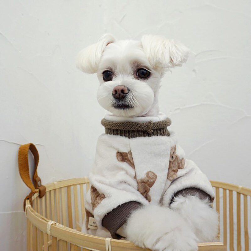 Haine pentru câini bej Toamnă/iarnă Ursuleț de pluș Pulover de pluș Haina pentru câini mici din desene animate Pijamale calde XS-XL