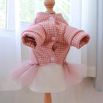 Палта и рокли за домашни любимци по избор Розов цвят Облекло за малки кученца за есен и зима Топли дрехи за кучета със сладък кариран дизайн