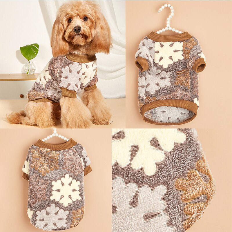 Teplé oblečenie pre domáce zvieratá, vianočná potlač snehových kvetov, luxusný odev pre malého psa, flísový outfit, kostým, oblečenie pre psov, doplnky, kabát