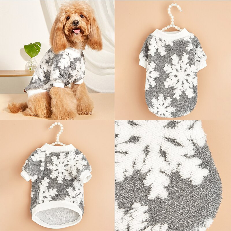 Teplé oblečenie pre domáce zvieratá, vianočná potlač snehových kvetov, luxusný odev pre malého psa, flísový outfit, kostým, oblečenie pre psov, doplnky, kabát