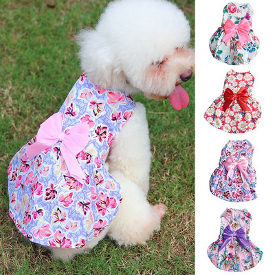 Puppy Skirt Bow Design Dog Cat Dress Dog Clothing Pet Apparel Floral Sleeveless Summer Multicolor Princess Pet Supplies