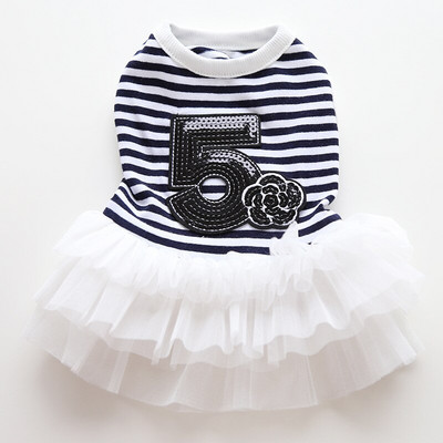 Noua rochie caine pisica cu dungi si design cu flori pentru catelul de companie Haine primavara/vara tinuta 5 marimi