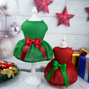 Коледна рокля за домашни любимци, костюм за котки, рокли за кучета, косплей, пола за кучета, облекло за домашни любимци, забавни Хелоуин, забавни червени зелени лъскави серии поли