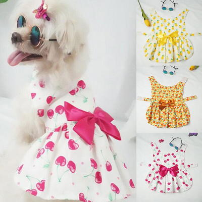 Лятна щампована памучна рокля за домашни кучета Сладки поли за принцеси Рокля за домашни любимци Малки средни пола за кучета Сватбени рокли за кучета Йорк Дрехи YZL