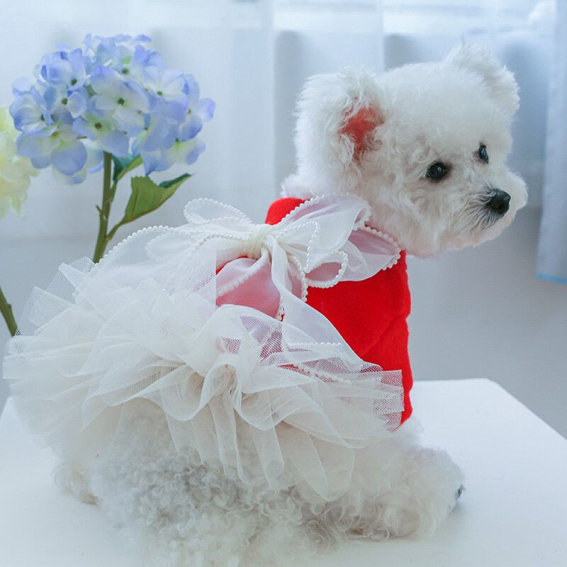 PETCIRCLE šunų rūbai Perlų nėrinių marlės suknelė mažiems ir vidutiniams šunims šuniukas katė viso sezono naminių gyvūnėlių drabužiai šunų kostiumai, naminių gyvūnėlių paltai sijonas