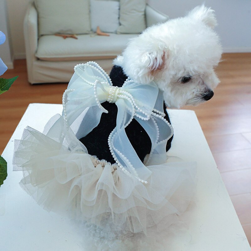 PETCIRCLE šunų rūbai Perlų nėrinių marlės suknelė mažiems ir vidutiniams šunims šuniukas katė viso sezono naminių gyvūnėlių drabužiai šunų kostiumai, naminių gyvūnėlių paltai sijonas