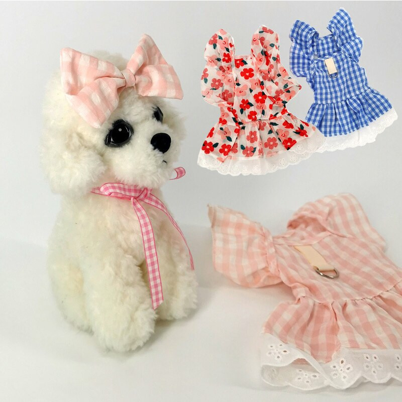 Ilusad ruudulised koerahoidjad Pet Summer Dog pits seelik Teddy Pomeranian Princess seelik Kutsikas Armas ballikleit XS-XL