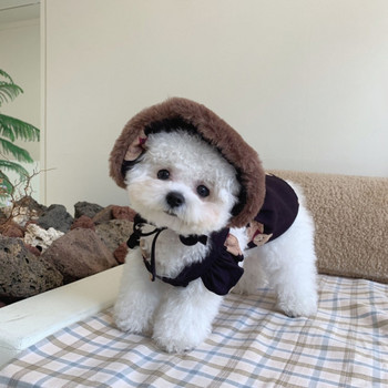 Καλοκαιρινό φόρεμα για σκύλους με χαριτωμένο μοτίβο αρκούδας με καπέλο ρούχα για σκύλους Βαμβακερά ελατήρια για μικρά κατοικίδια Ρούχα για κουτάβια Yorkshire Chihuahua