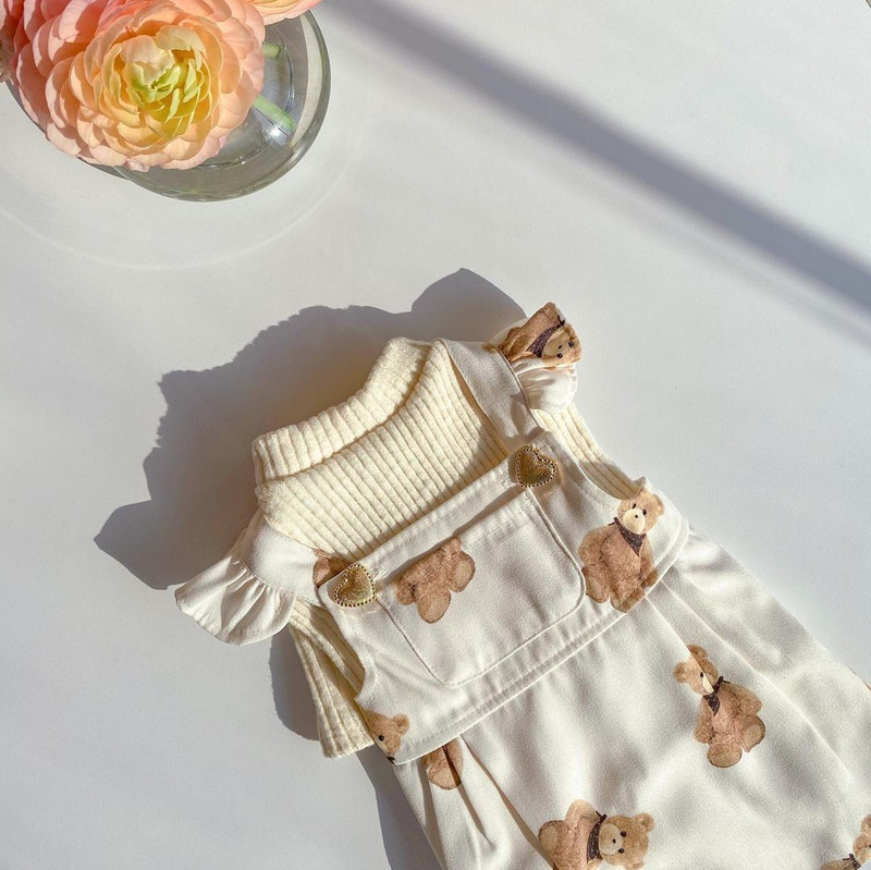 Rochie de vară pentru câini cu model de urs drăguț, cu pălărie, haine pentru câini, primăvară din bumbac, pentru animalele de companie mici și mijlocii, îmbrăcăminte pentru căței Yorkshire Chihuahua