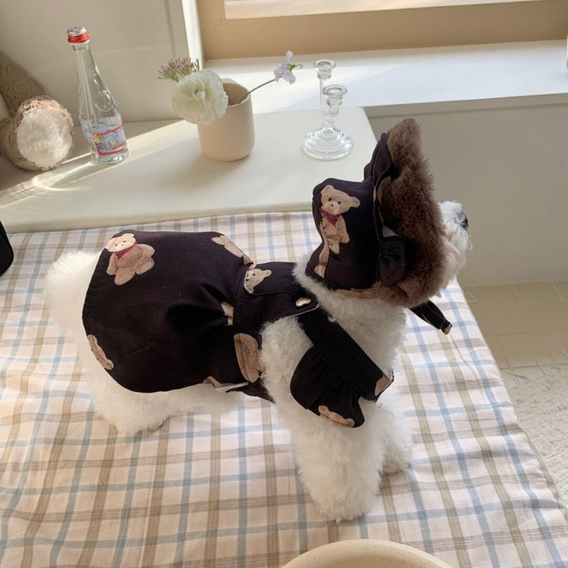 Rochie de vară pentru câini cu model de urs drăguț, cu pălărie, haine pentru câini, primăvară din bumbac, pentru animalele de companie mici și mijlocii, îmbrăcăminte pentru căței Yorkshire Chihuahua