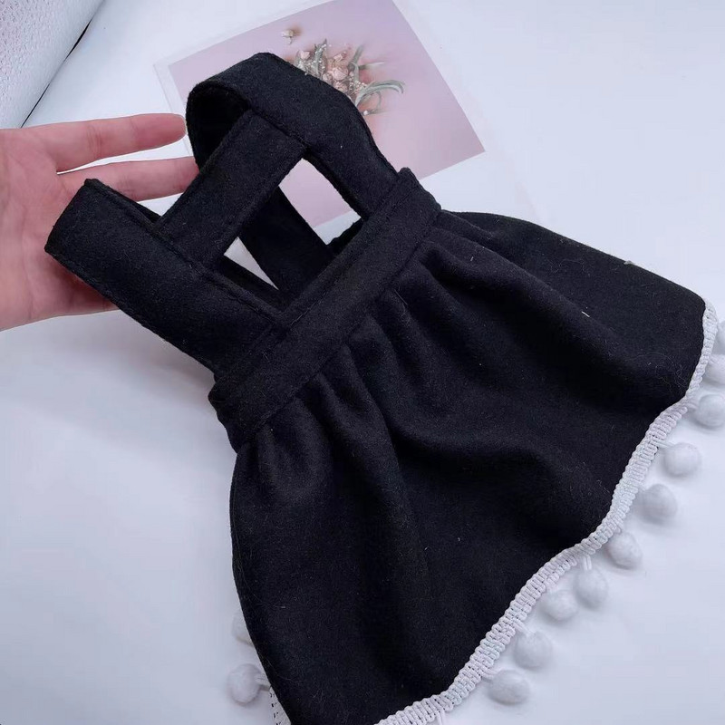 Jesenná a zimná sukňa na remienok pre psov Čierna vlnená sukňa s plyšovým ...psom Bišonom, yorkshirskou mačkou, sukňa na remienok, šaty, dámska sukňa, oblečenie pre šteniatka a psy