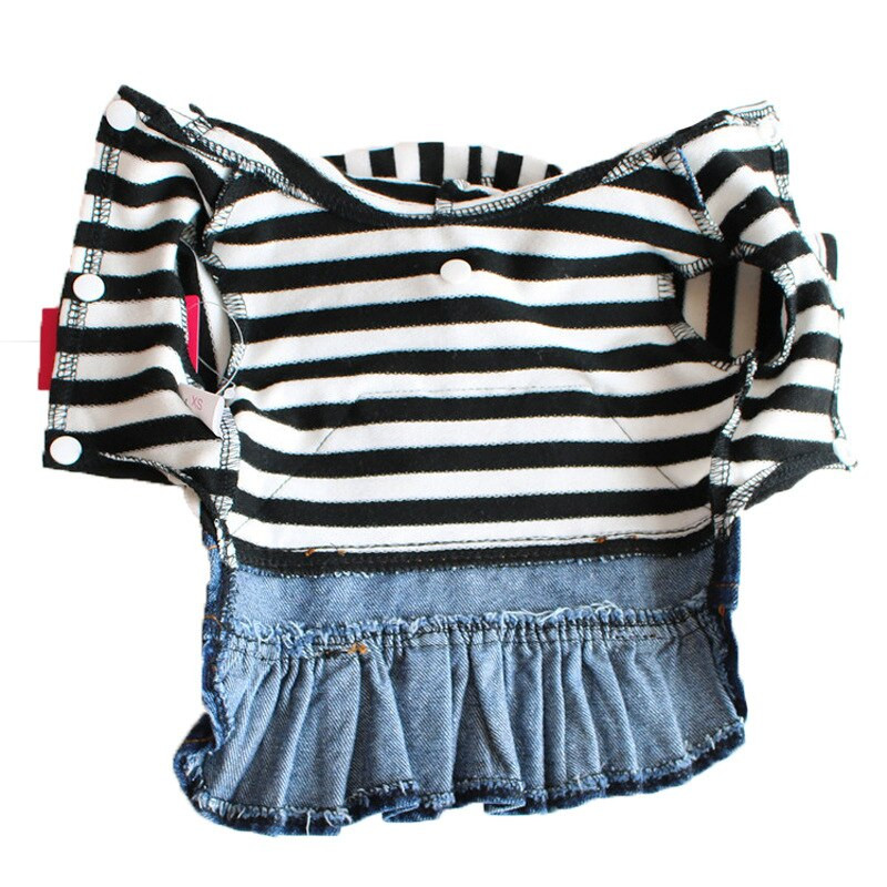 XS-2XL Šuns Džinsas Suknelė Naminių gyvūnėlių Drabužiai Šunims Dryžuoti šuniuko drabužiai Maži šunų gobtuvėliai Kailis mielas šunų languotas siuvinėtas džinsinis sijonas