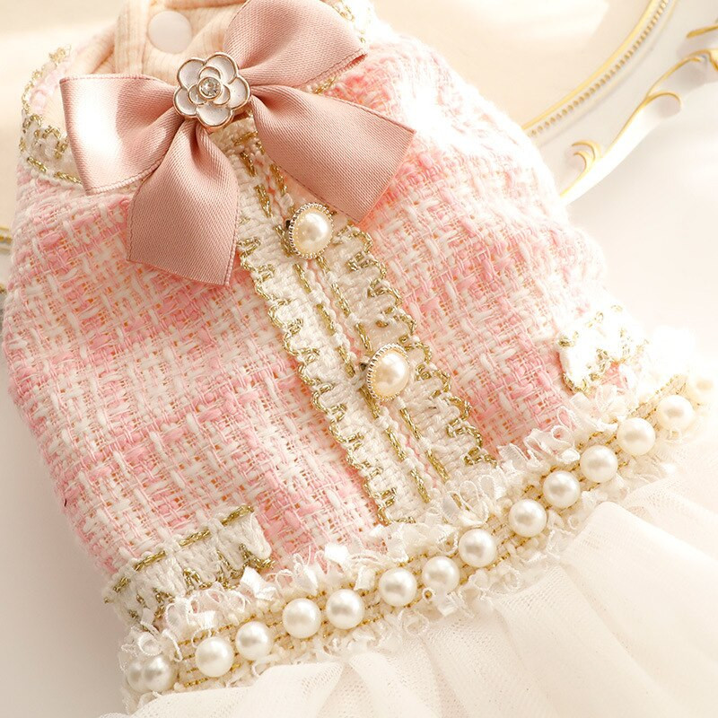 Haine dulci pentru câini Fusta pentru animale de companie cu perle, dantelă detașabilă, rochie pentru pisici de companie pentru câini de talie mică, Yorkshire Maltese, îmbrăcăminte nouă pentru animale de companie