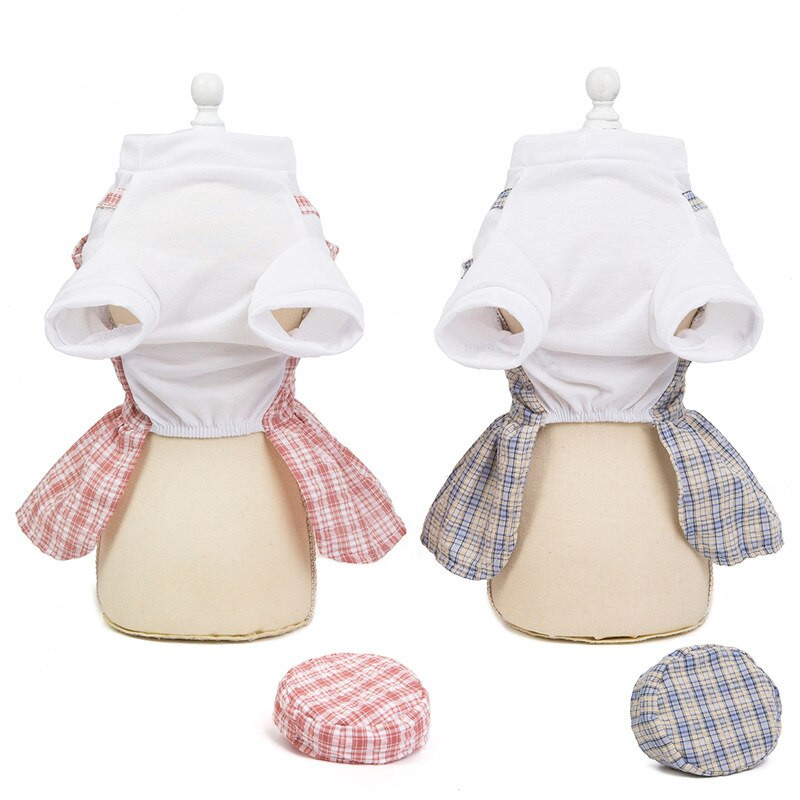 Jarné a letné nové oblečenie pre domáce zvieratá, tenké modely, roztomilé kockované šaty pre domáce zvieratá, malé a stredne veľké oblečenie pre čivavy s plyšovým efektom pre malých psov
