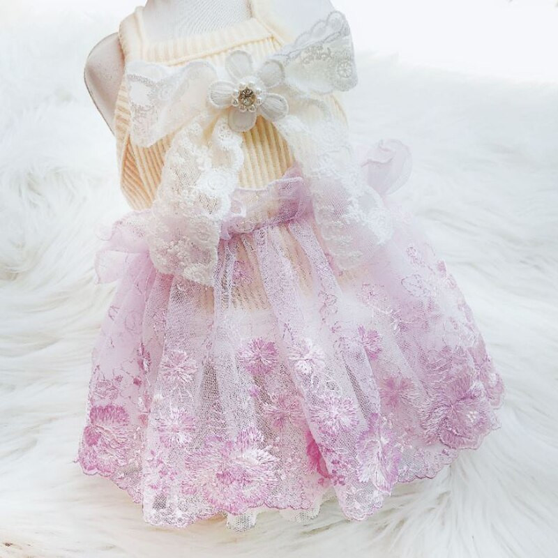 Printsessi koera kassi kleit Tutu Lilled, pitsdisain Lemmiklooma kutsika seelik Kevad/suvi riided komplekt 5 suurust 6 värvi