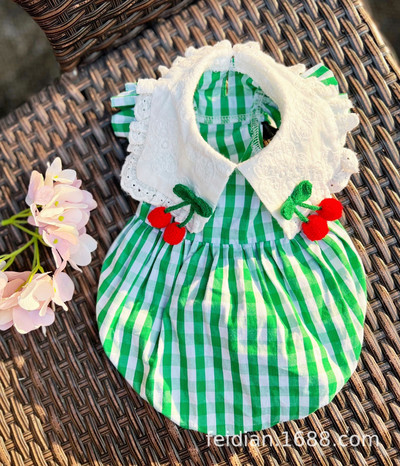 Haina pentru animale de companie cu dungi cireșe Rochie pentru câini moale Salopete de toamnă pentru câini Salopete pentru câini de talie medie, haine pentru pisici, ținută pentru pisici