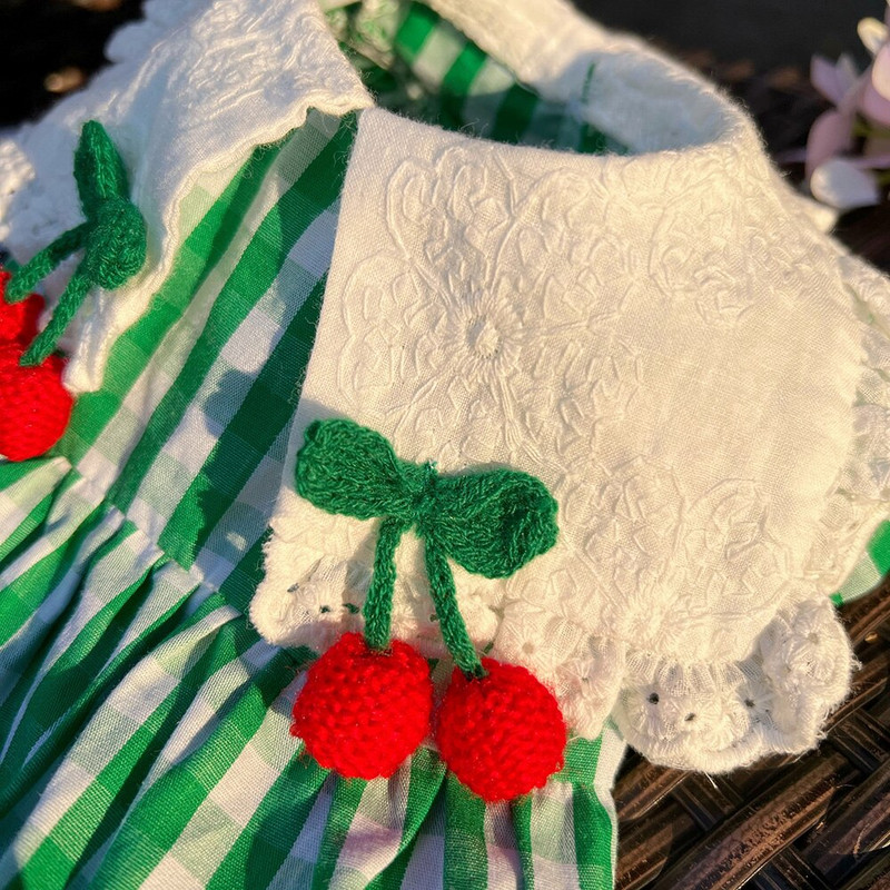 Haina pentru animale de companie cu dungi cireșe Rochie pentru câini moale Salopete de toamnă pentru câini Salopete pentru câini de talie medie, haine pentru pisici, ținută pentru pisici