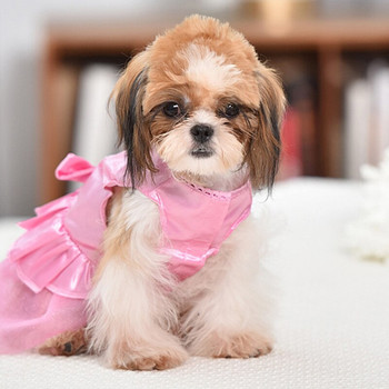 2022 Дрехи за домашни кучета Рокля на принцеса Блестяща марлена рокля със кристали за малки и средни кучета Прекрасен лък Теди Бишон Пола Чихуахуа