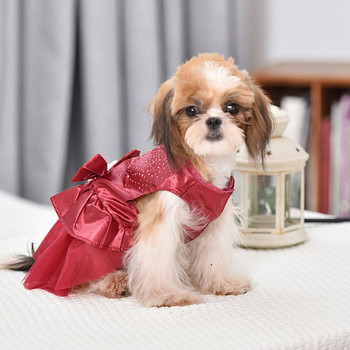 2022 Дрехи за домашни кучета Рокля на принцеса Блестяща марлена рокля със кристали за малки и средни кучета Прекрасен лък Теди Бишон Пола Чихуахуа