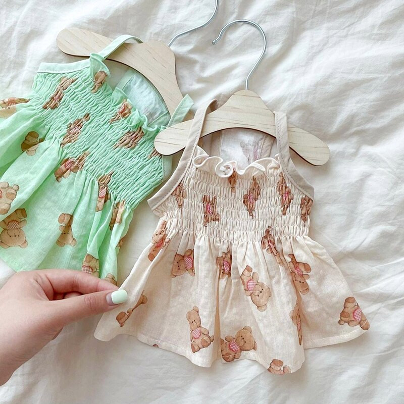 Fusta de vară drăguță pentru animale de companie Teddy Haine respirabile Îmbrăcăminte pentru câini cu imprimeu de urs din desene animate Cățeluș Fusta moale Pet SuppliesS-2XL