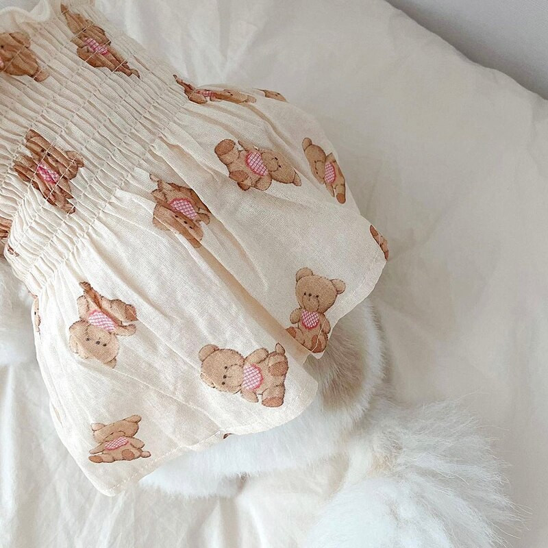 Fusta de vară drăguță pentru animale de companie Teddy Haine respirabile Îmbrăcăminte pentru câini cu imprimeu de urs din desene animate Cățeluș Fusta moale Pet SuppliesS-2XL