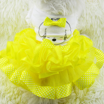 Καλοκαιρινή δαντέλα Puffy Princess φόρεμα Βαμβακερό φόρεμα για μικρομεσαίους σκύλους Μαλακή γαμήλια φούστα Dot Bowknot Mesh Ρούχα για κατοικίδια