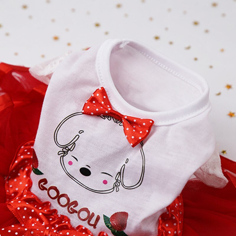 Letné čipkované nadýchané princeznovské šaty s potlačou bavlnených šiat pre malé a stredné psy, mäkká svadobná sukňa s bodkovanou mašľou a sieťovaným oblečením pre domáce zvieratá