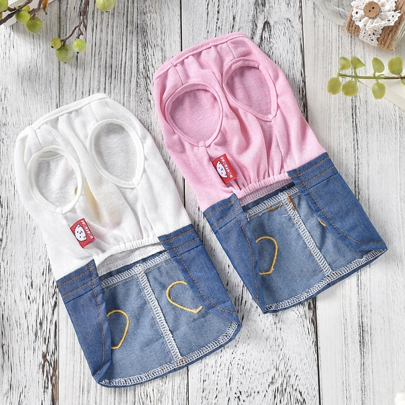 Džinsinio sijono naminių gyvūnėlių suknelės mažiems šunims Vasariniai ledai vėsinantys rožiniai balti lankeliai katės liemenės kostiumo drabužiai čihuahua šuniukui mopsui