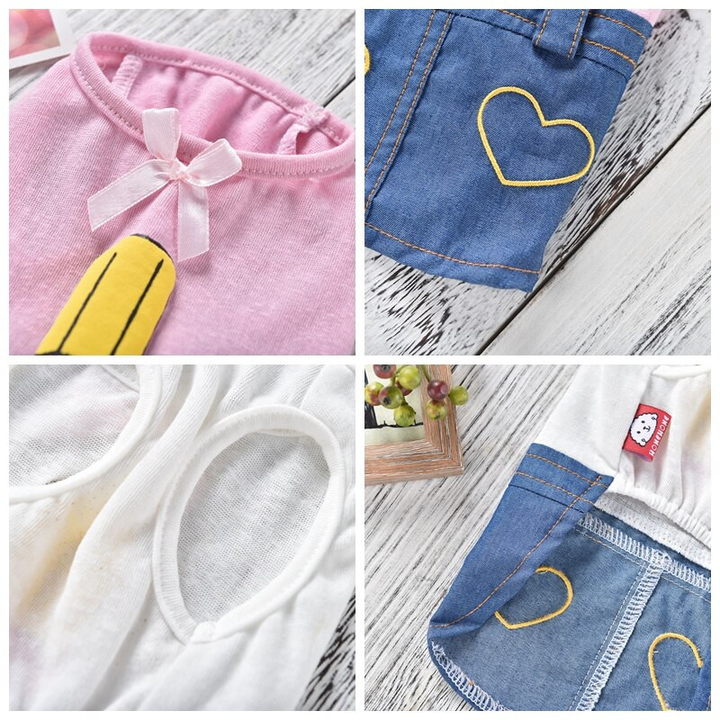 Džinsinio sijono naminių gyvūnėlių suknelės mažiems šunims Vasariniai ledai vėsinantys rožiniai balti lankeliai katės liemenės kostiumo drabužiai čihuahua šuniukui mopsui