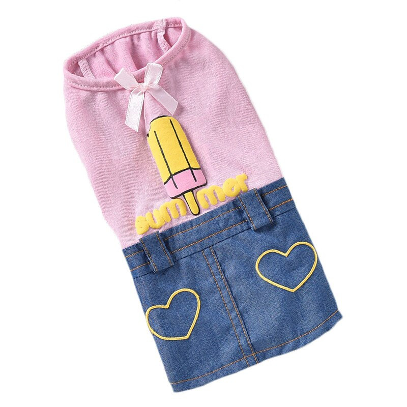 Džinsinio sijono naminių gyvūnėlių suknelės mažiems šunims Vasariniai ledai vėsinantys rožiniai balti lankeliai katės liemenės kostiumo drabužiai čihuahua šuniukui mopsui