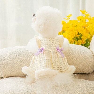 Žiemos šilti stori šunų drabužiai lankas megztinis sijonas princesės stiliaus katės gyvūnėlis meškiukas Dvikojis paltas šunų suknelės mažiems šunims